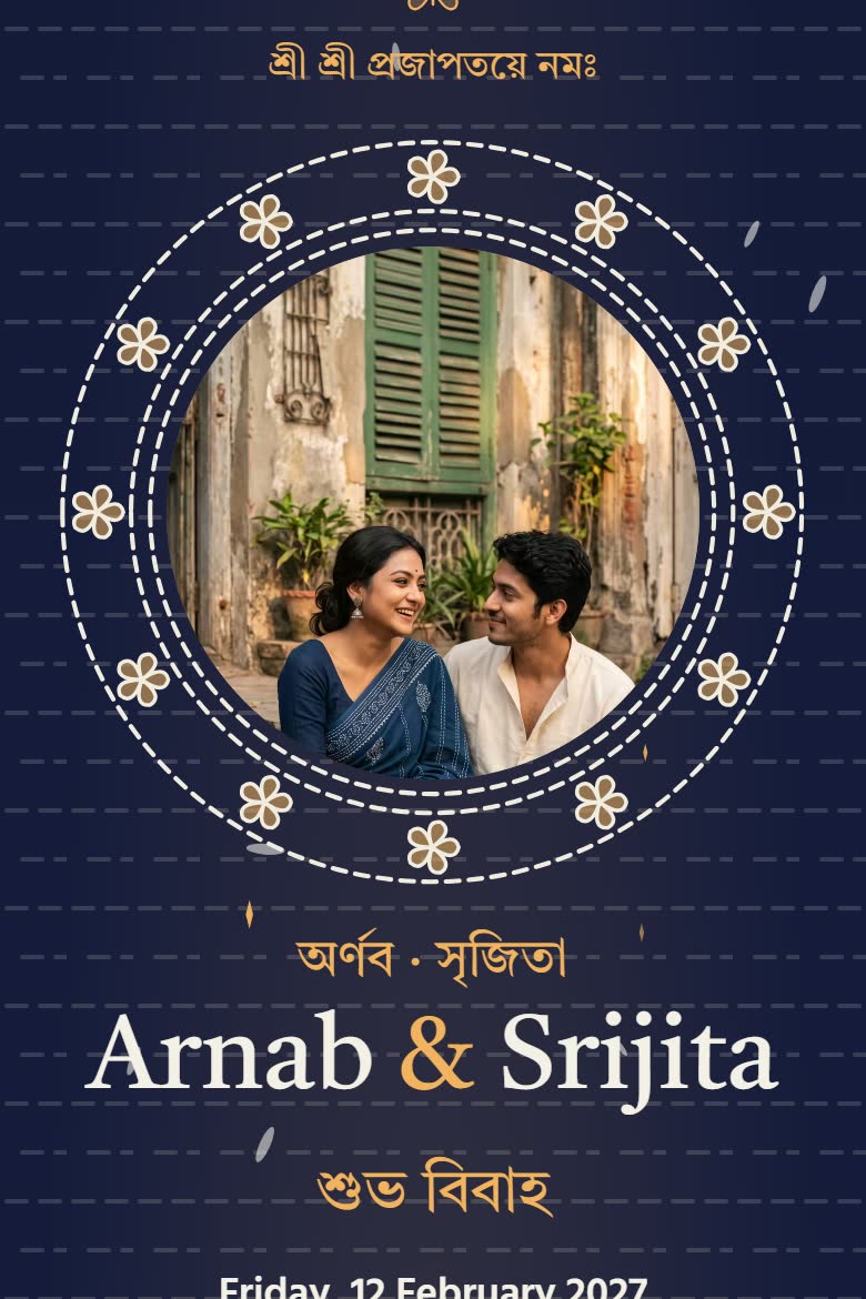 The Alpana Kantha invitation, opened on a phone